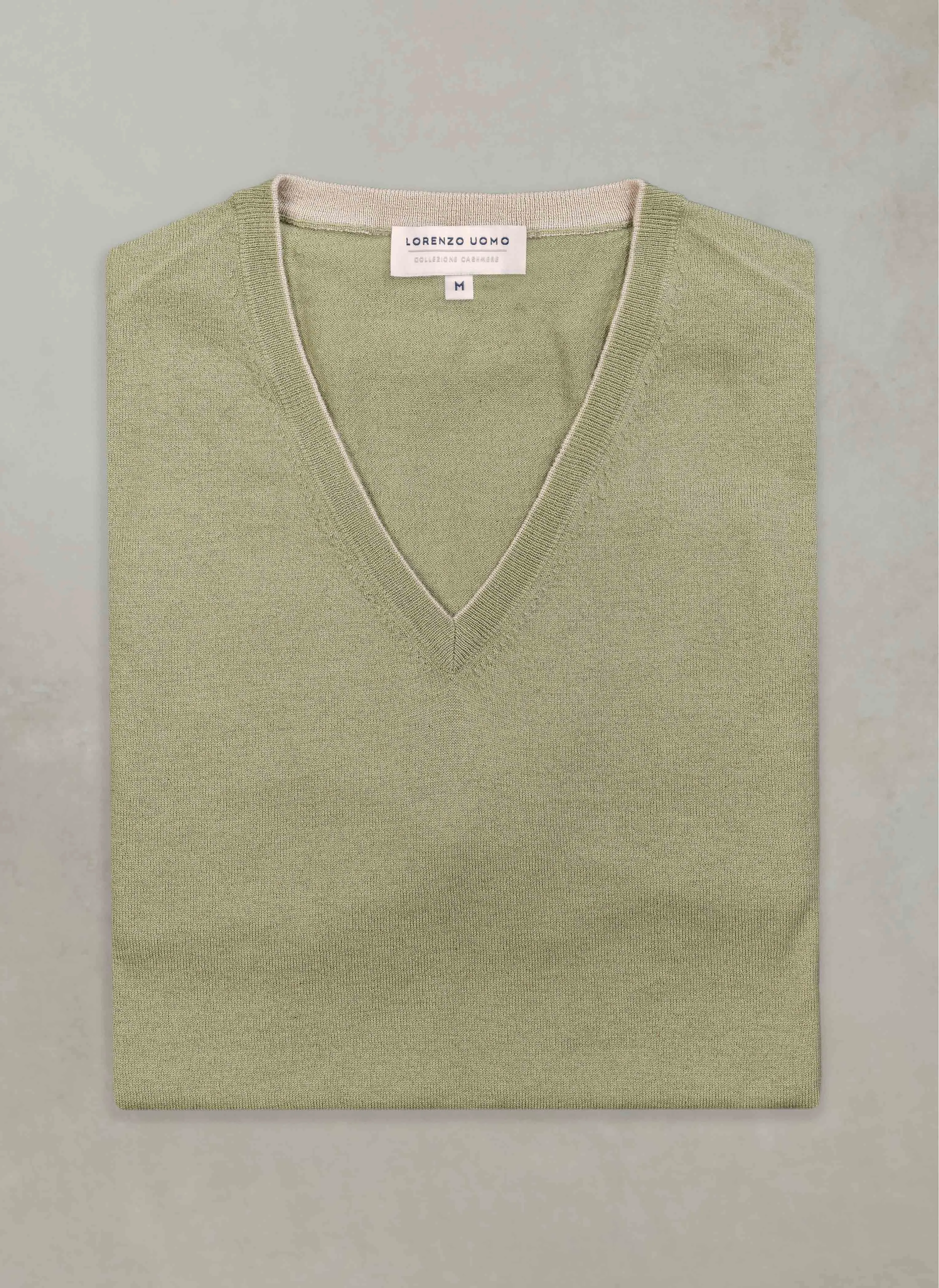 Men's St. Barths Contrast V-Neck Cashmere Sweater in Green