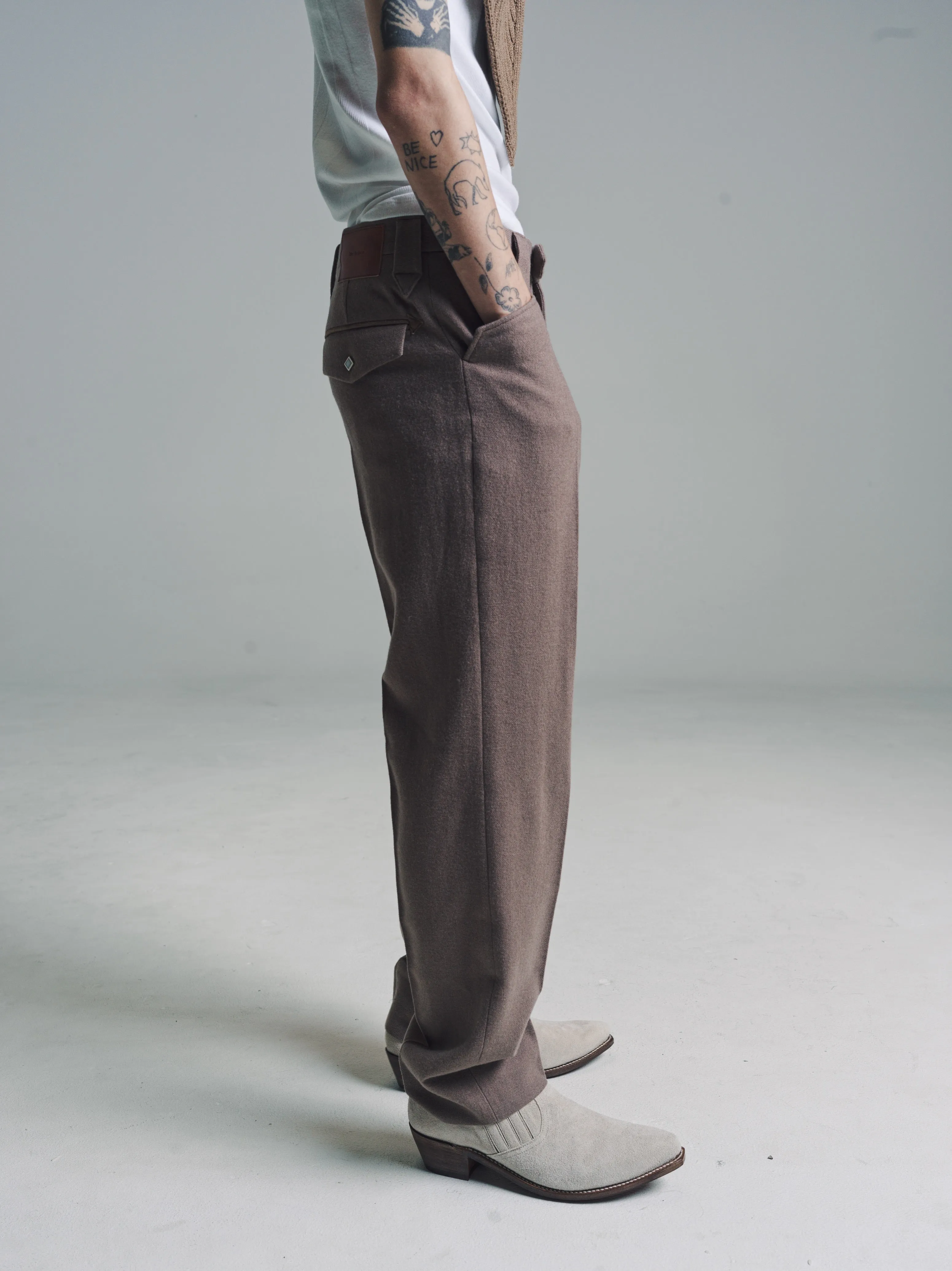 Mocha Wool Ox Mild Western Trousers