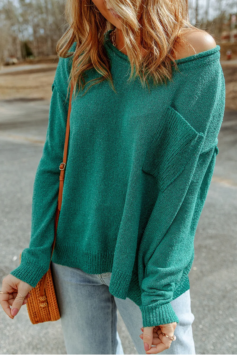 Off Shoulder Rib Knit Sweater