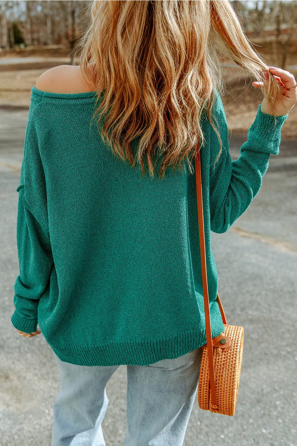 Off Shoulder Rib Knit Sweater