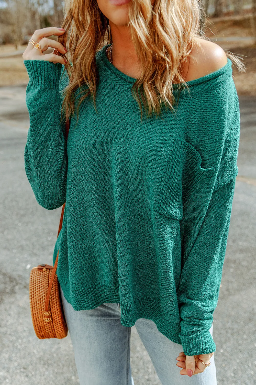 Off Shoulder Rib Knit Sweater