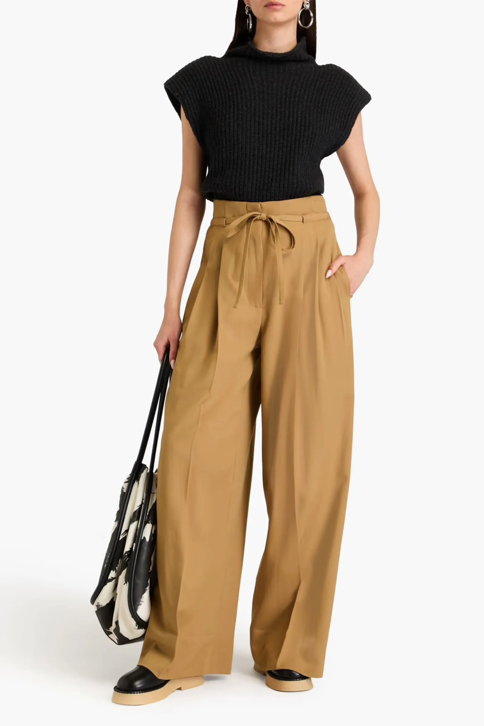 Pleated Wool-Twill Wide-Leg Pants