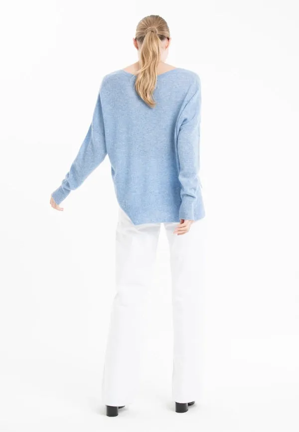 Ria 3 Sky Blue Oversized Deep V-Neck Cashmere Sweater