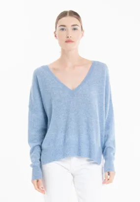 Ria 3 Sky Blue Oversized Deep V-Neck Cashmere Sweater