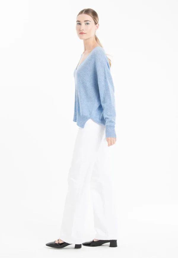 Ria 3 Sky Blue Oversized Deep V-Neck Cashmere Sweater