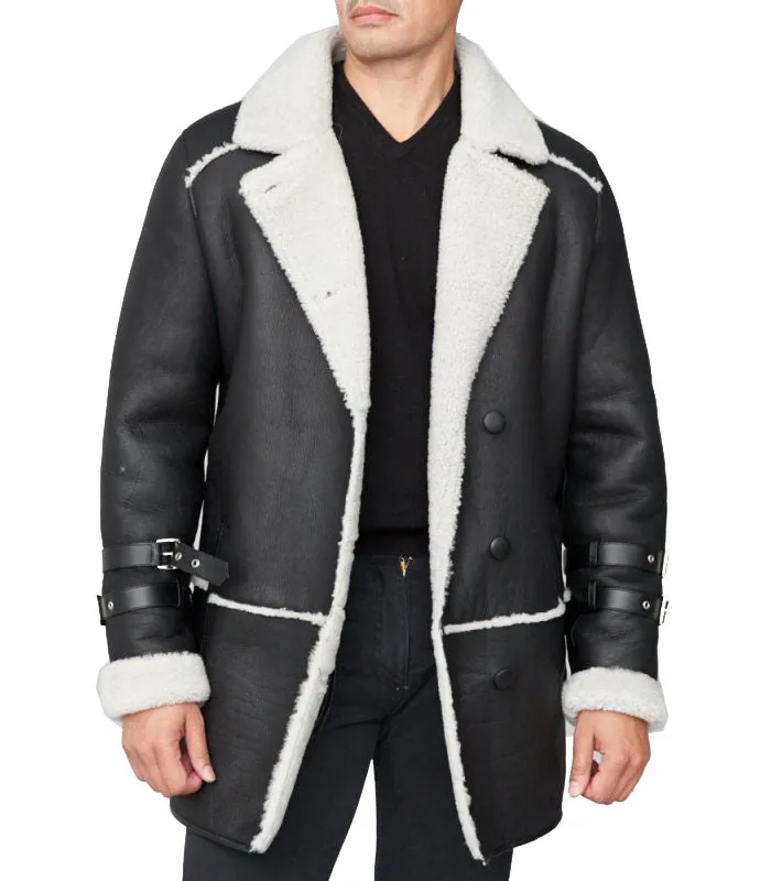 Shearling Sheepskin Car Coat Black