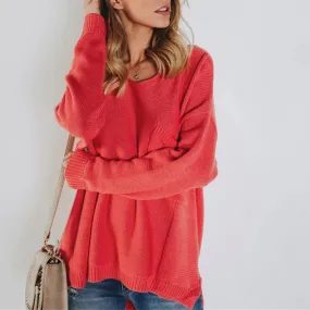 Solid Color Backless Pocket V- neck Sweaters