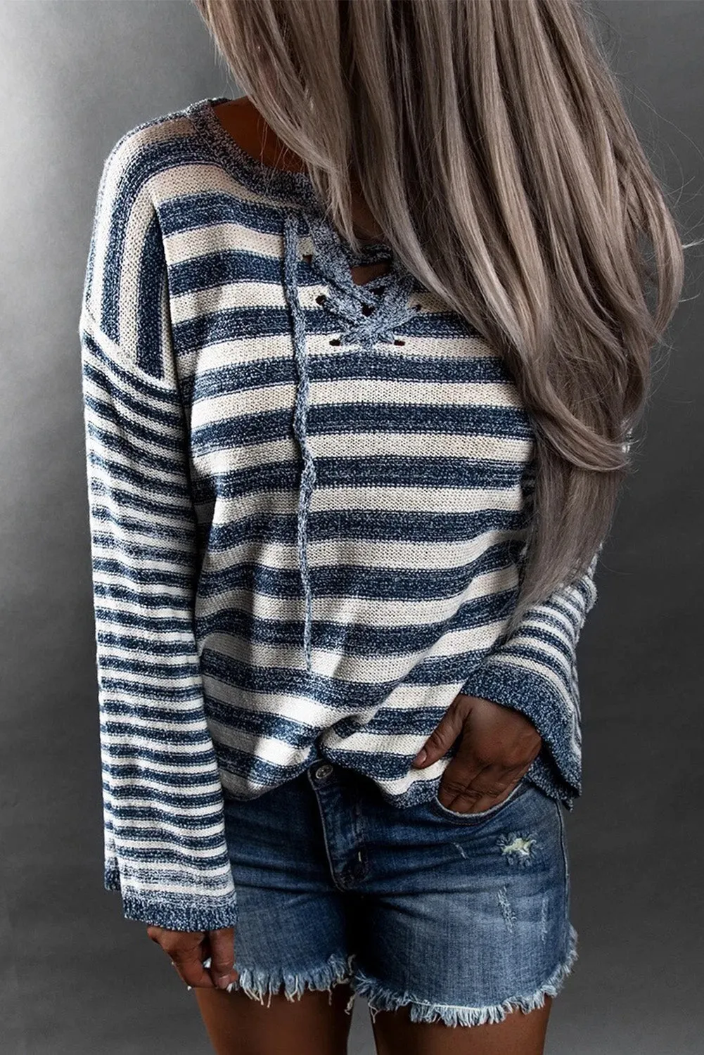 Striped Knit Tie up Sweater