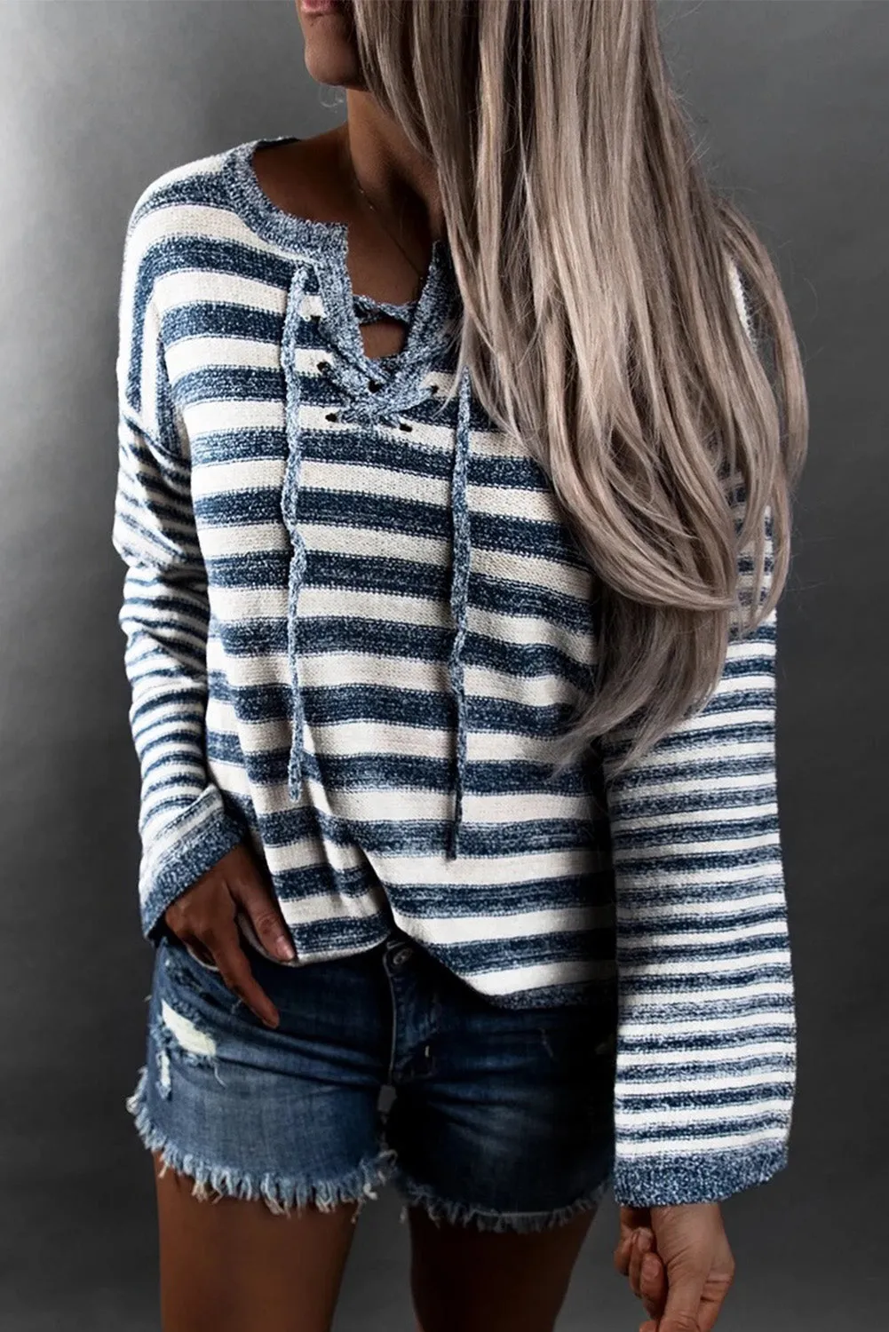 Striped Knit Tie up Sweater