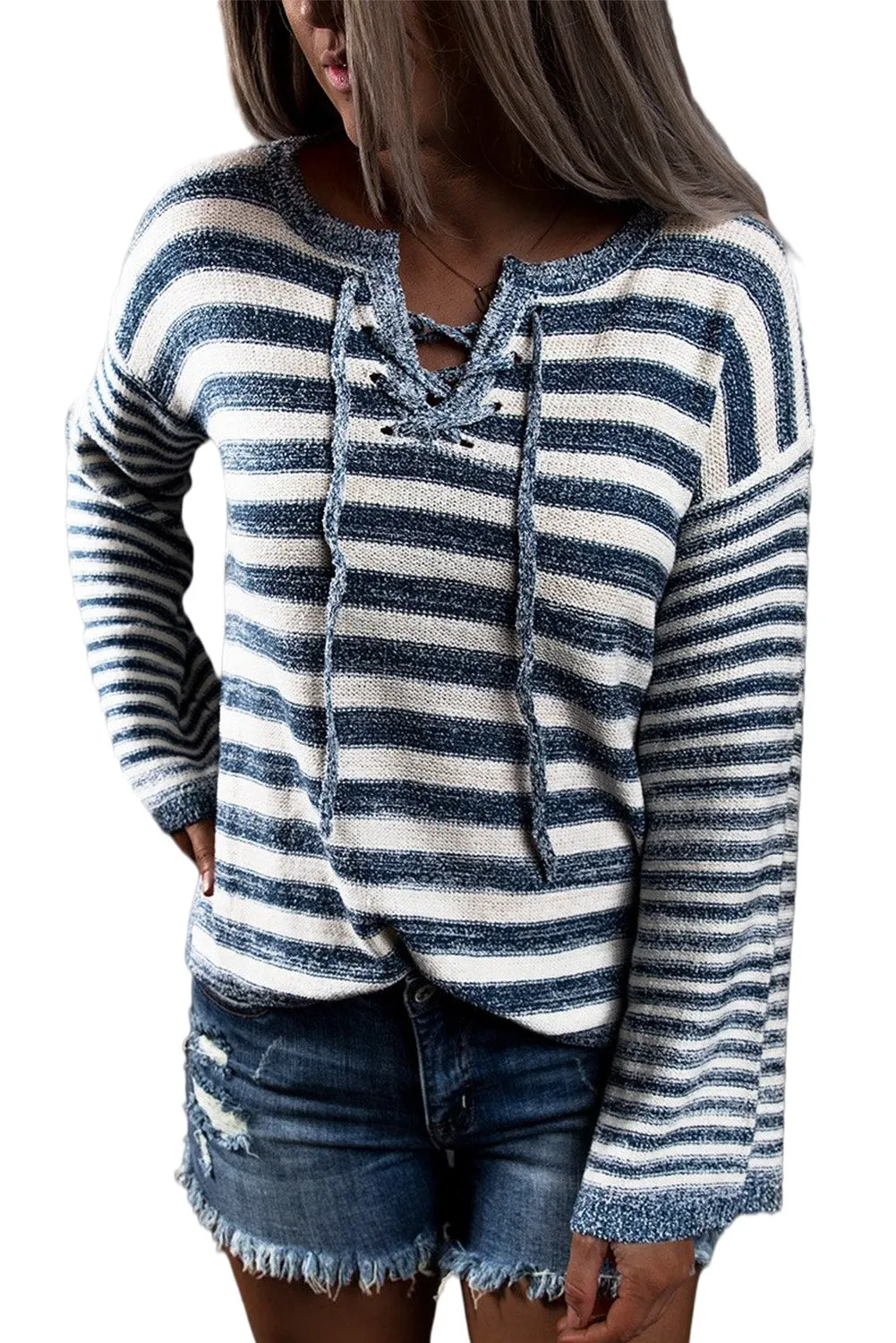 Striped Knit Tie up Sweater