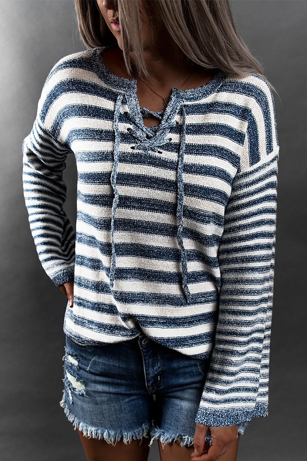 Striped Knit Tie up Sweater