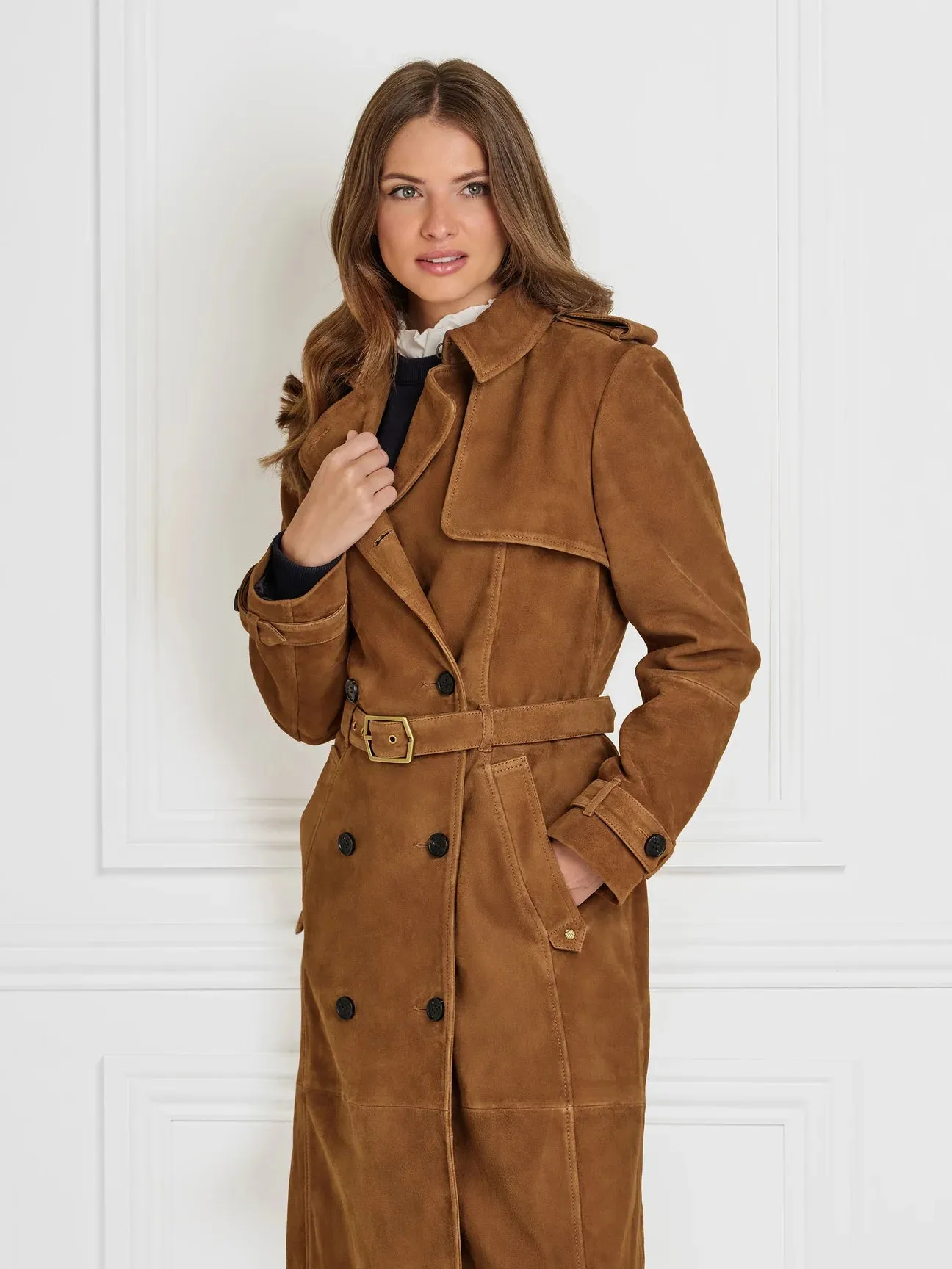 The Frances Trench Coat - Tan Suede