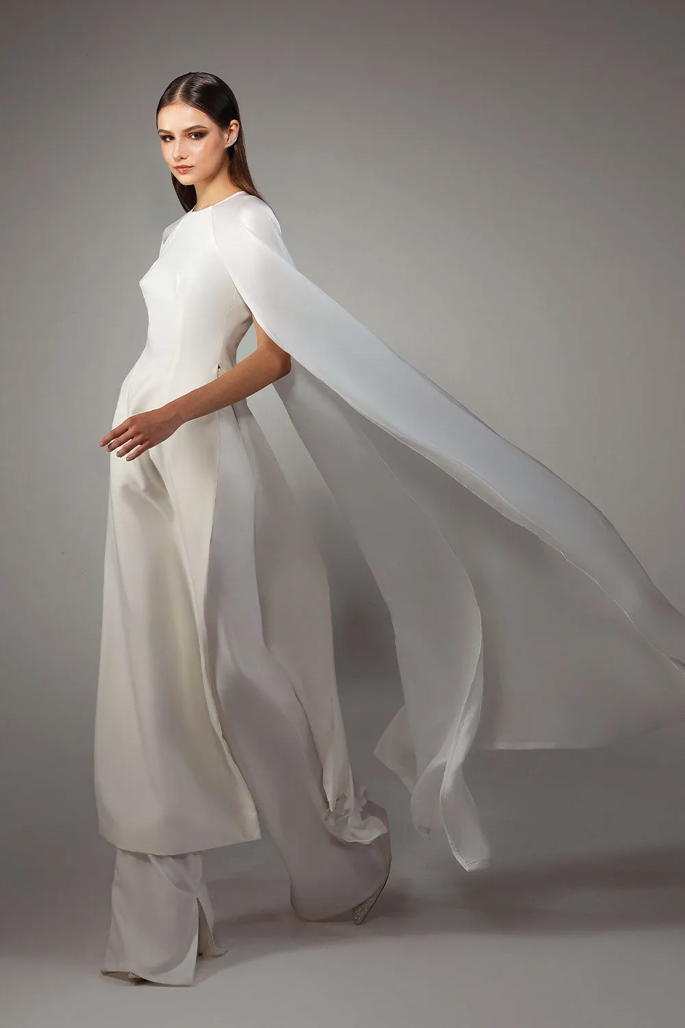 The Taj A-line Cape Sleeved Silk Wool Floor Length Ao Dai