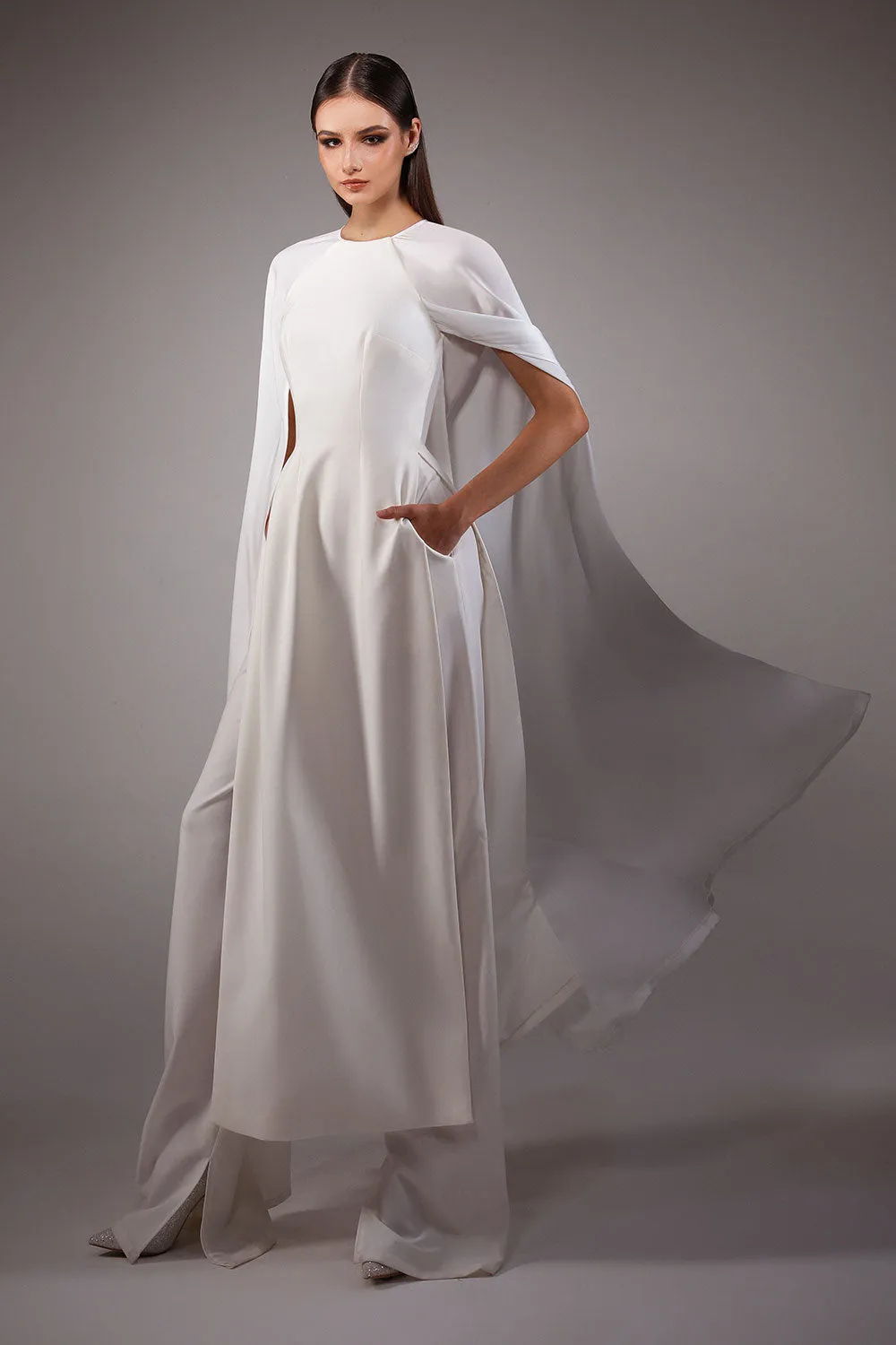 The Taj A-line Cape Sleeved Silk Wool Floor Length Ao Dai