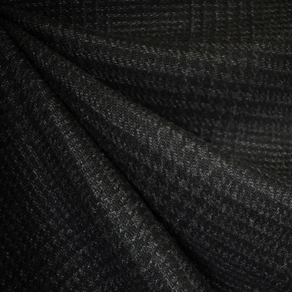 Tonal Plaid Wool Basketweave Coating Black/Charcoal