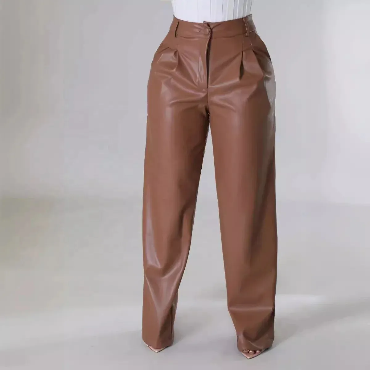 Trend4us Luxe Wide-Leg Faux Leather Trousers