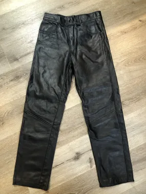 Vintage Full Grain Black Leather Pants, 30x29