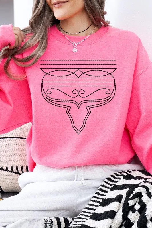 Western Boot Stitch Graphic Fleece Sweatshirt - Multiple Colors