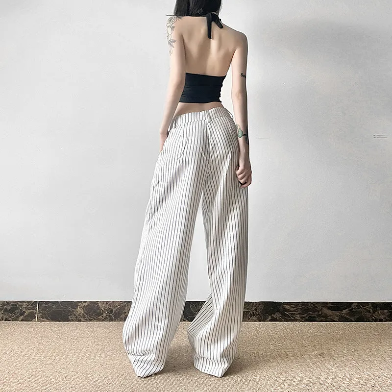 Wide-Leg Striped High-Waisted Trousers