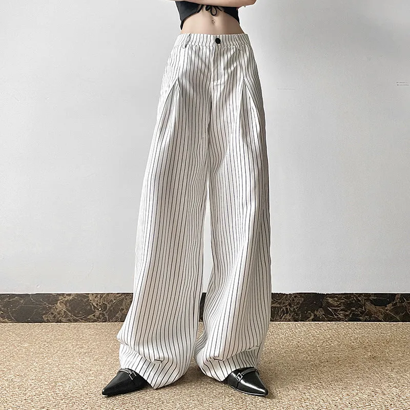 Wide-Leg Striped High-Waisted Trousers