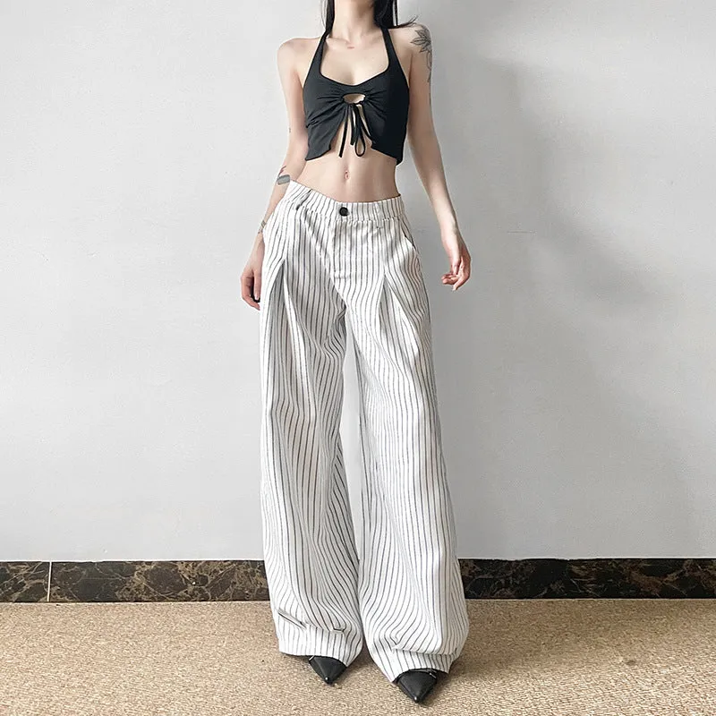 Wide-Leg Striped High-Waisted Trousers