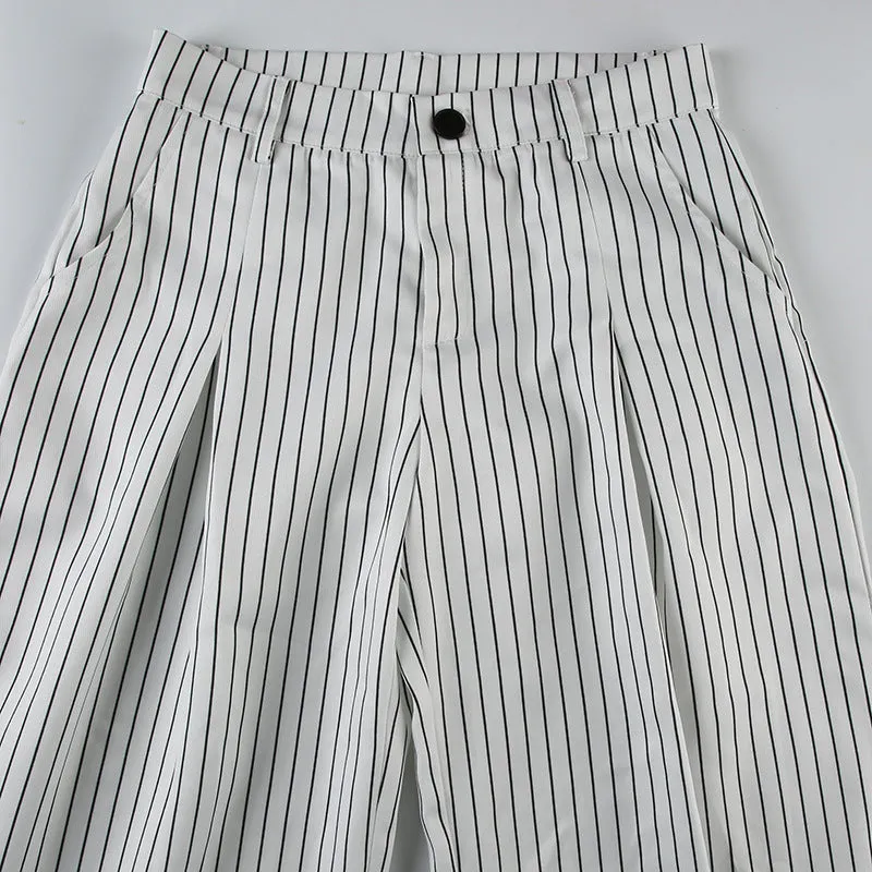 Wide-Leg Striped High-Waisted Trousers