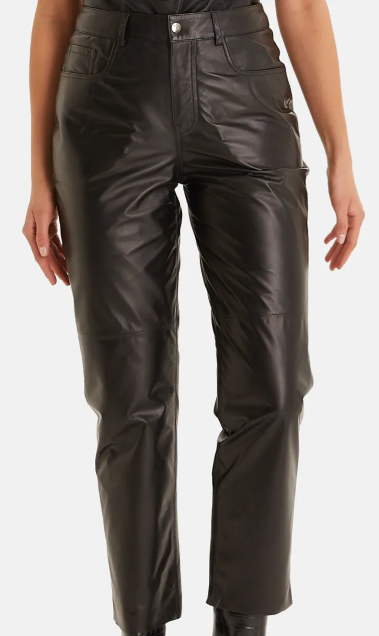 Women's Leather Fashion Pants, Black