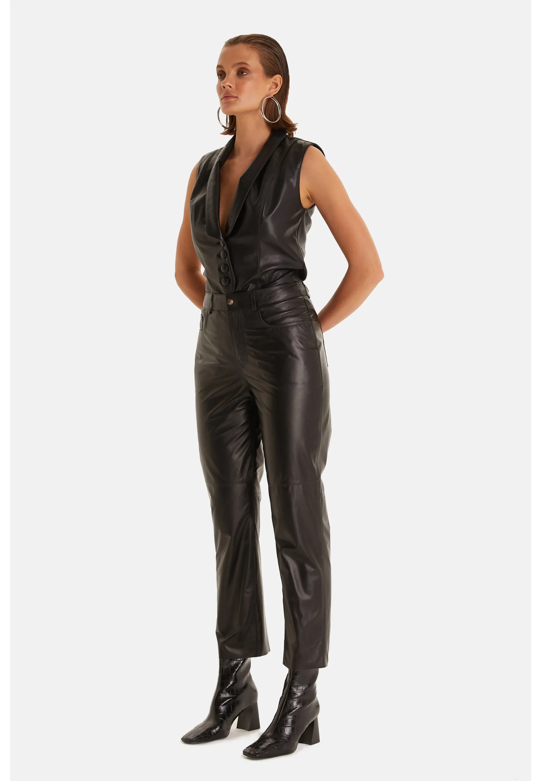 Women's Leather Fashion Pants, Black