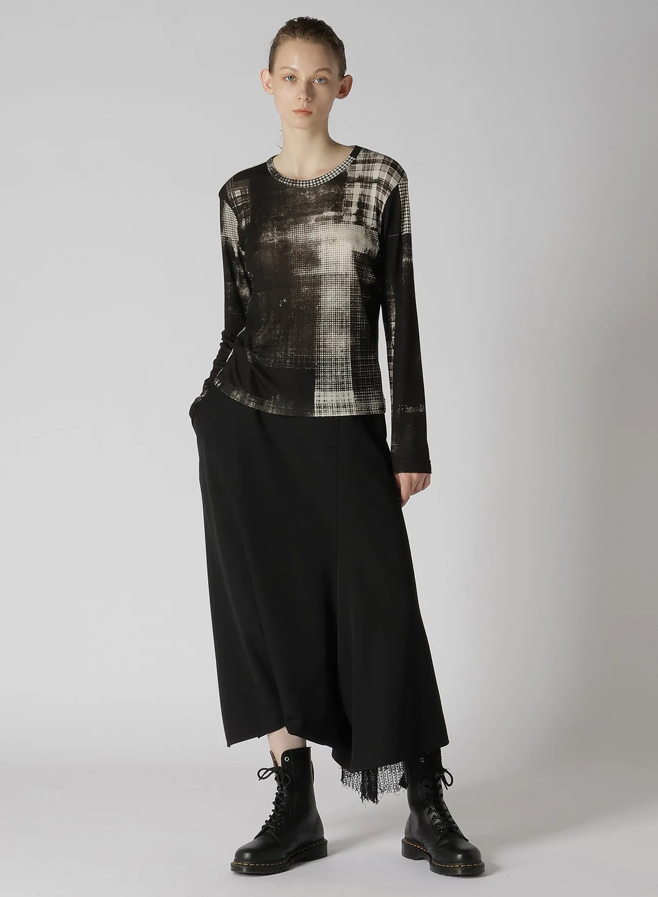 WOOL GABARDINE WAIST STRING ASYMMETRY PANTS