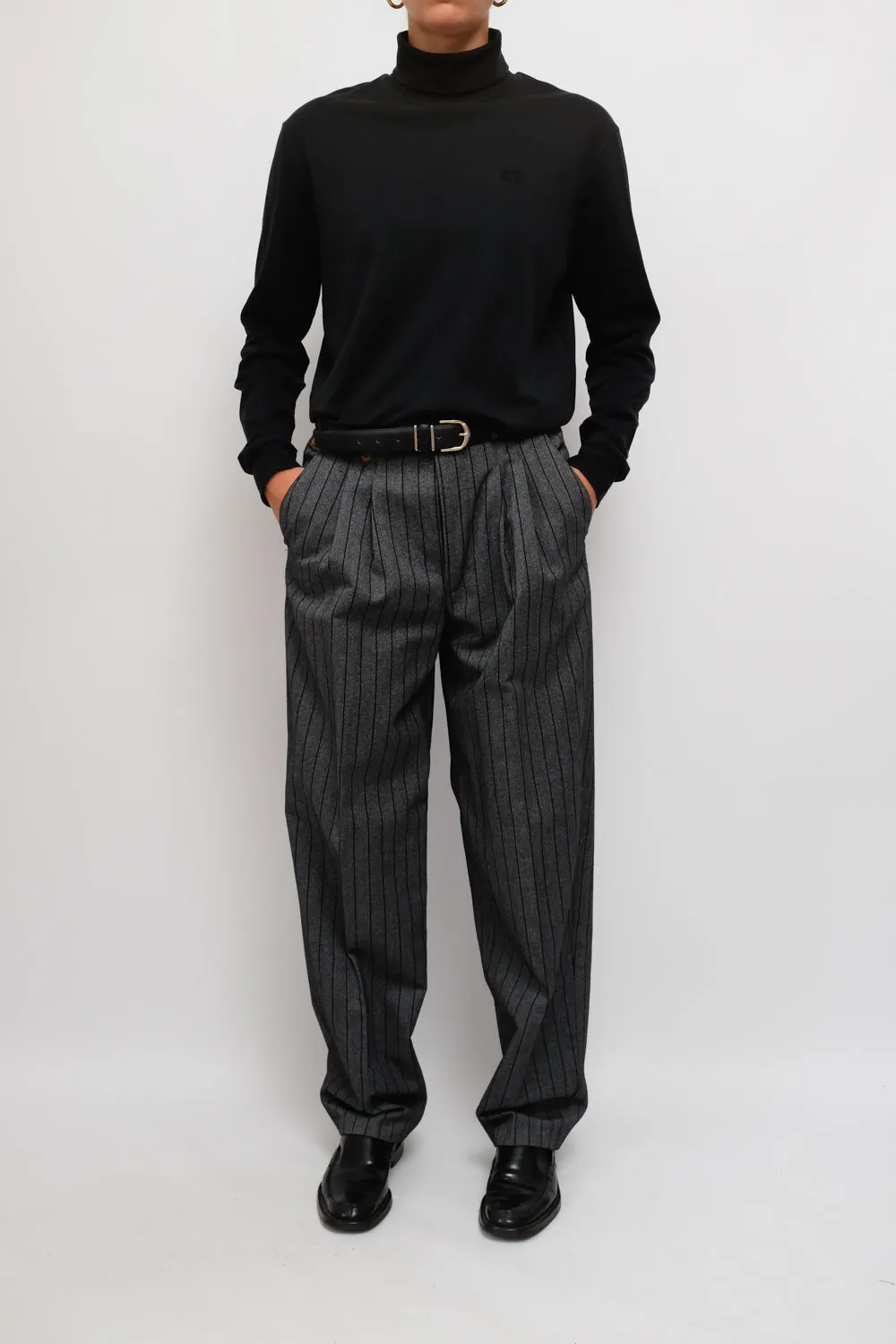 WOOL GREY PINSTRIPED VINTAGE PANTS