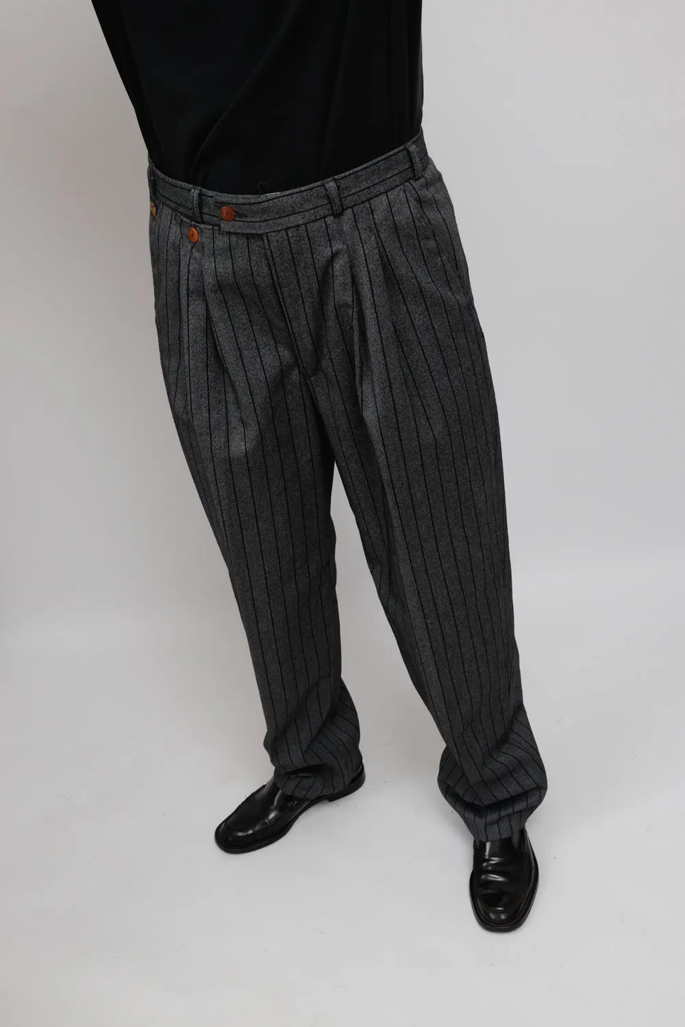 WOOL GREY PINSTRIPED VINTAGE PANTS