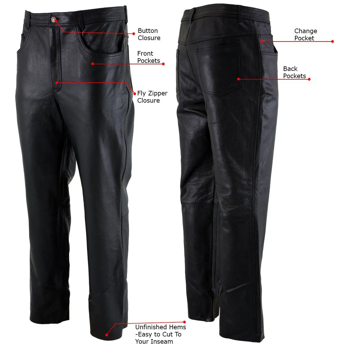 Xelement B7400 'Classic' Black Men's Fitted Leather Pants